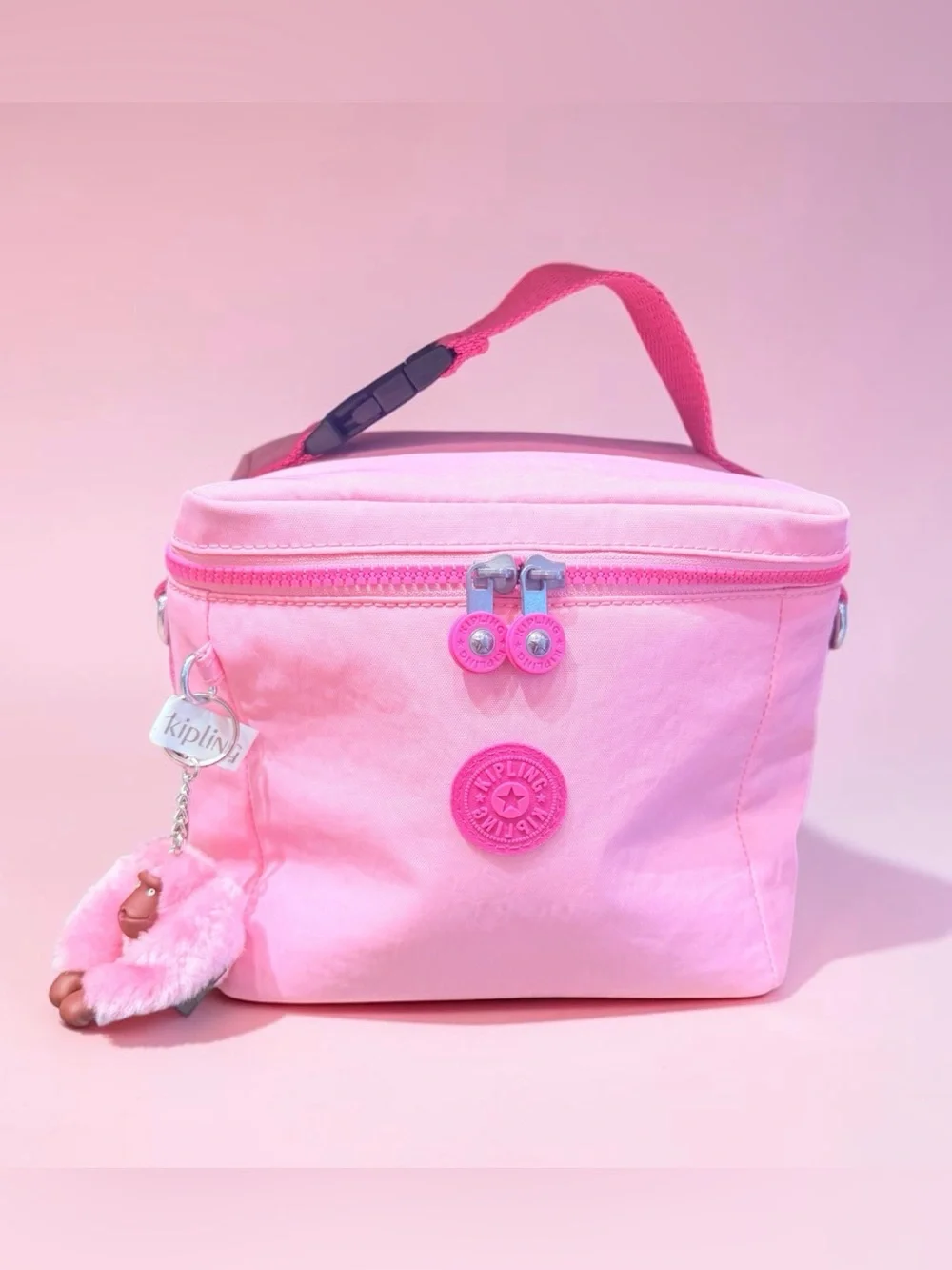 Kipling Pink Kids Lunch Bag with Plush Monkey Keychain